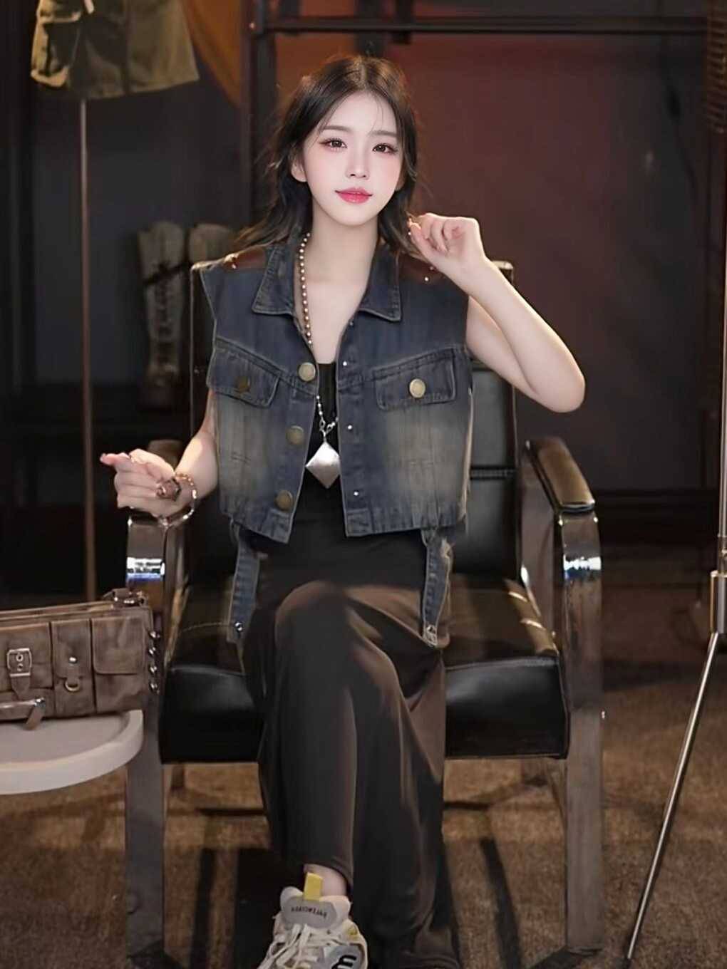 Temperament Lazy denim horses clip jacket new summer design sensory cardia vest short rhone cooker sleeveless top