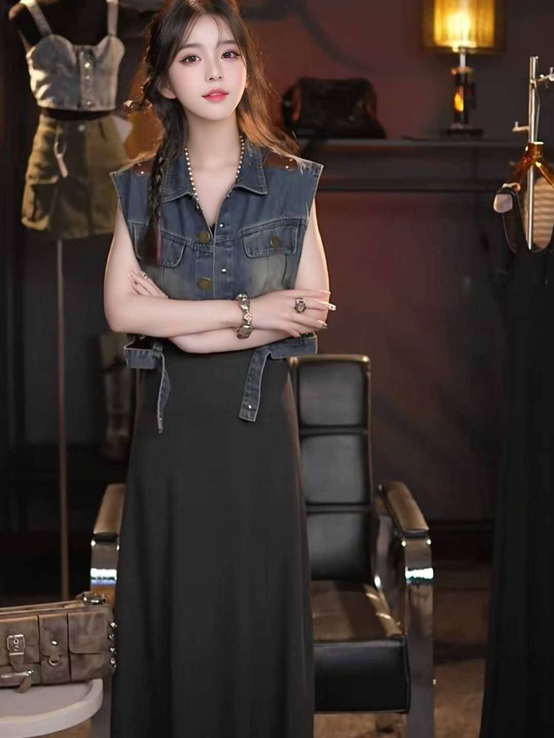 Temperament Lazy denim horses clip jacket new summer design sensory cardia vest short rhone cooker sleeveless top