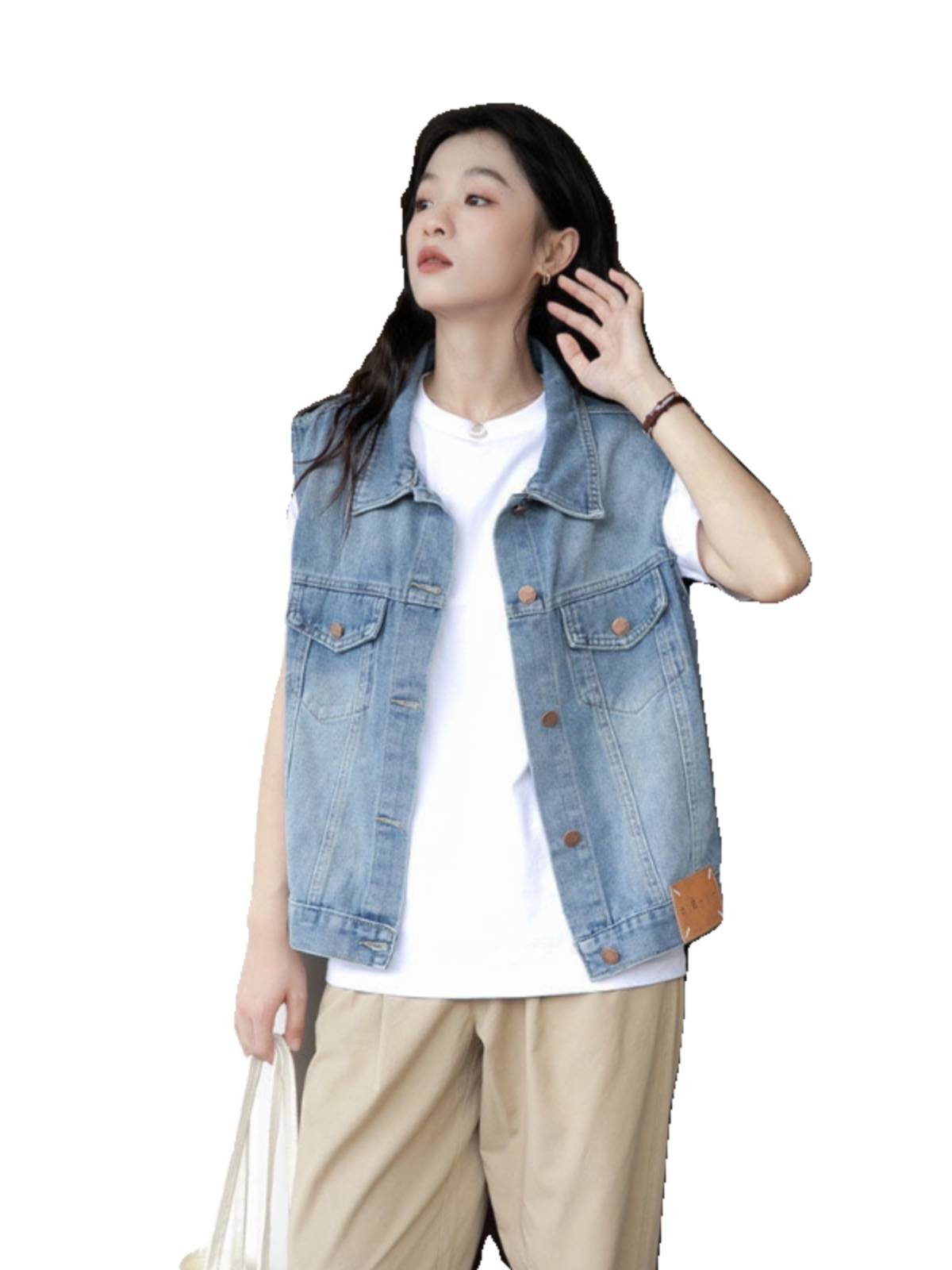 Denim vest female spring and summer new retro loose versatile small incense wind net infrared with sleeveless shoulder vest jacket