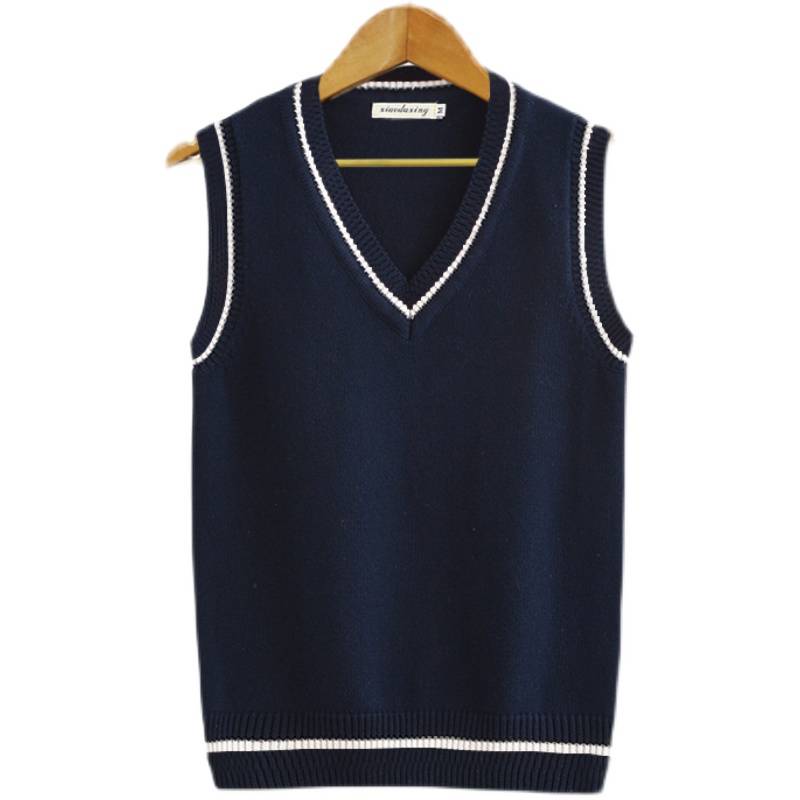 Pure cotton wool V -neck horse, male girl and girls, the same versatile knit vest school uniform children's college wind sleeveless sweater