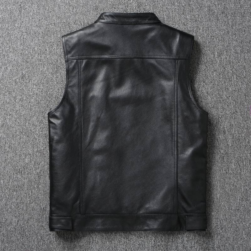 The chaotic son head layer cowhide vest Harley locomotive leather men's leather leather vest club leather jacket