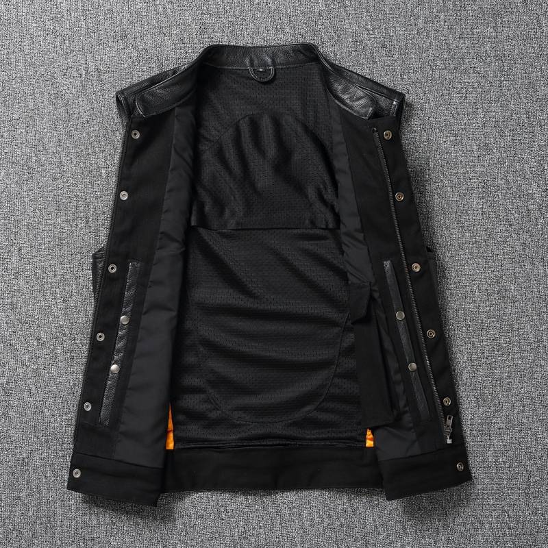 The chaotic son head layer cowhide vest Harley locomotive leather men's leather leather vest club leather jacket