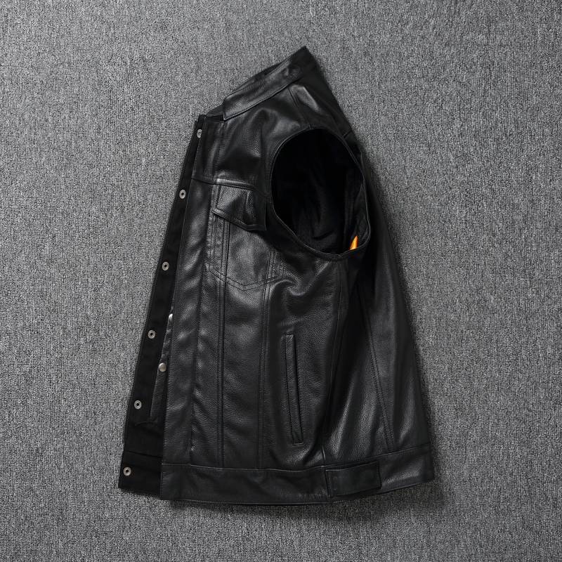 The chaotic son head layer cowhide vest Harley locomotive leather men's leather leather vest club leather jacket