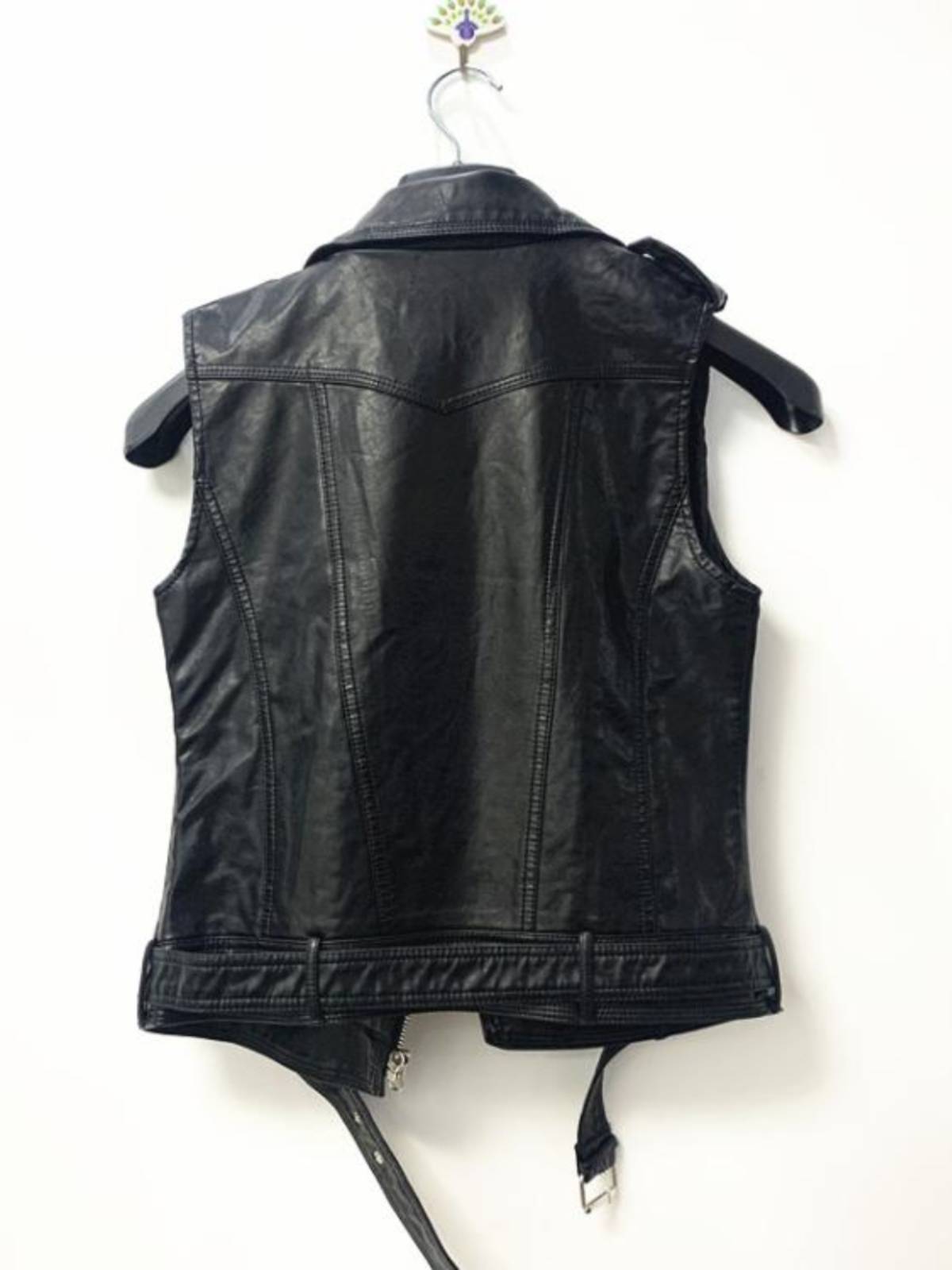 Spring and summer new product leather vest short shoulder chapter zipper zipper with belt slim sleeveless shoulder PU leather top jacket jacket
