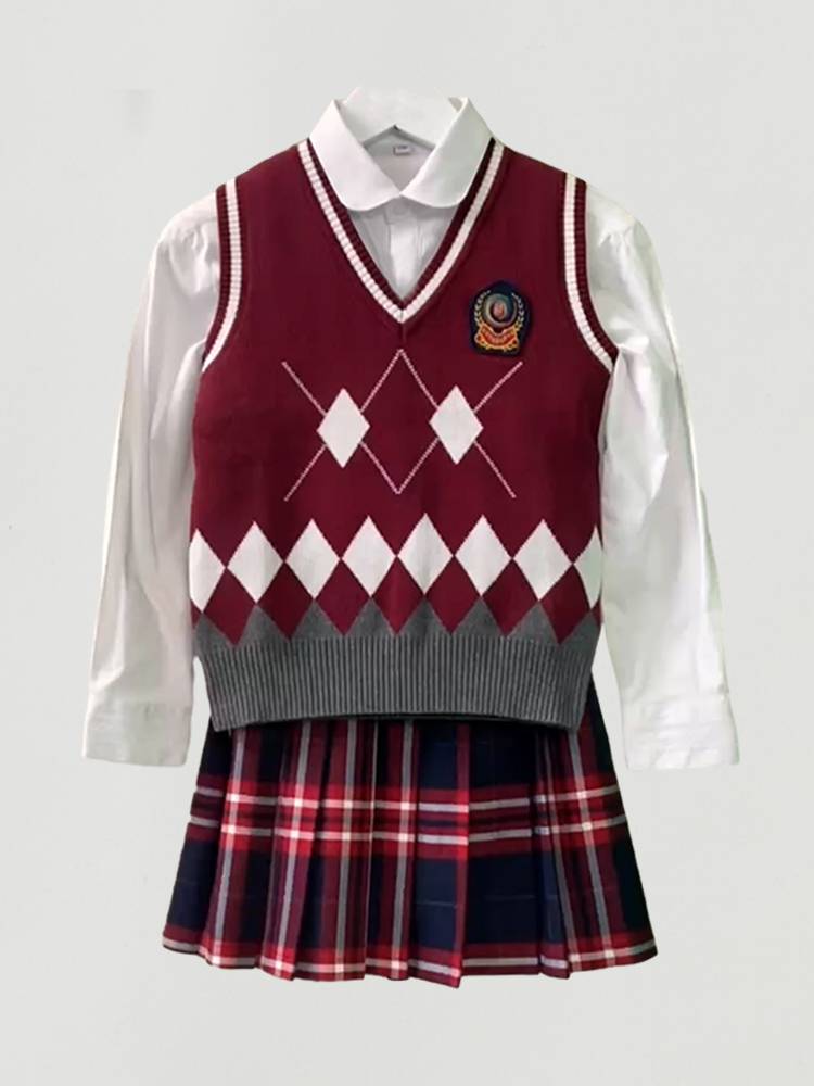 Primary school school uniform vest girl spring and autumn red wool horses, boys sweater, children's knitted dark green vest