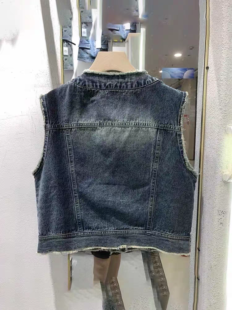 Girls' children's clothing denim vests spring and autumn children's sleeveless top French small incense breeze