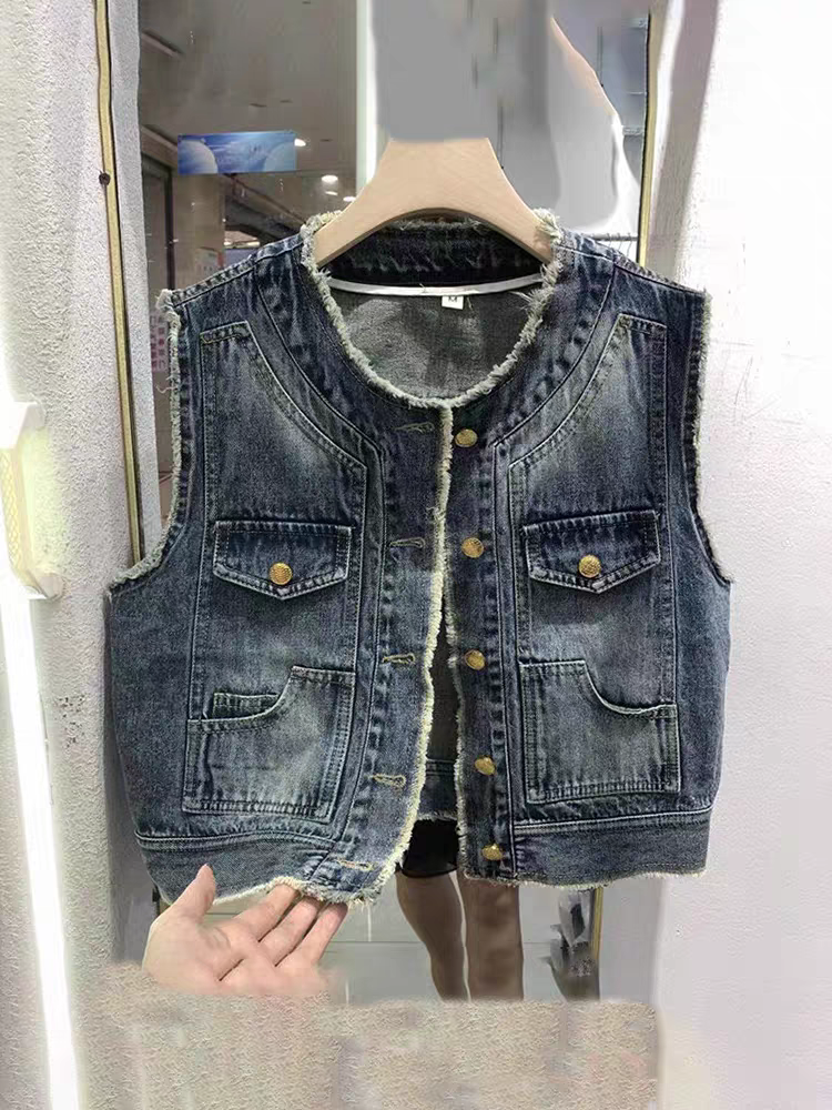 Girls' children's clothing denim vests spring and autumn children's sleeveless top French small incense breeze