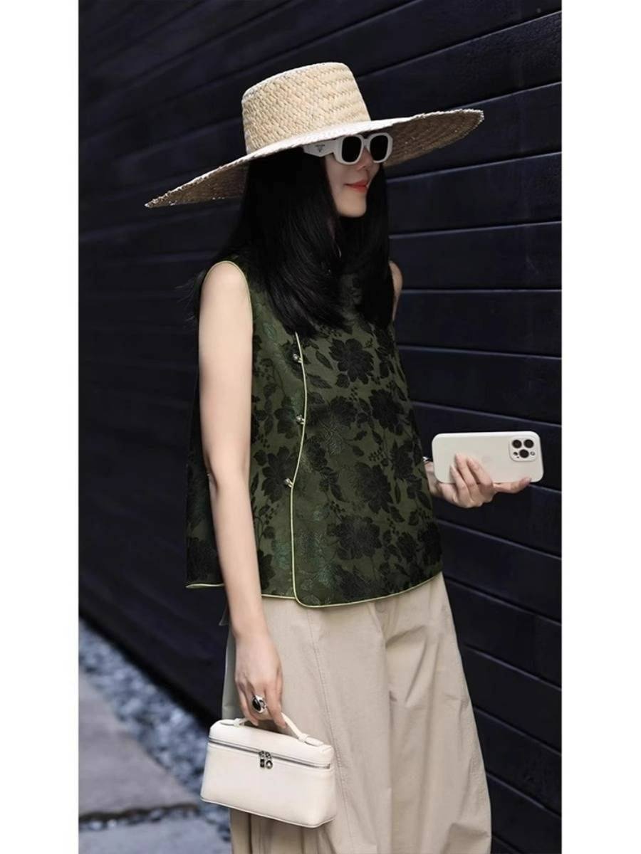 Export big name leaks new Chinese high -end Songjin vests top female 2024 summer Tang clothing vest horses clip
