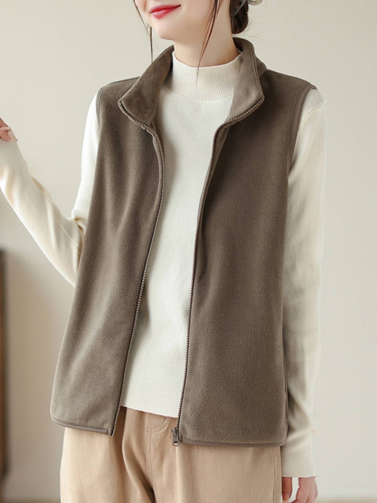 Export big -name tail cargo women's retro stand -up velvet vest vest loose casual shoulder vest vest horses horses