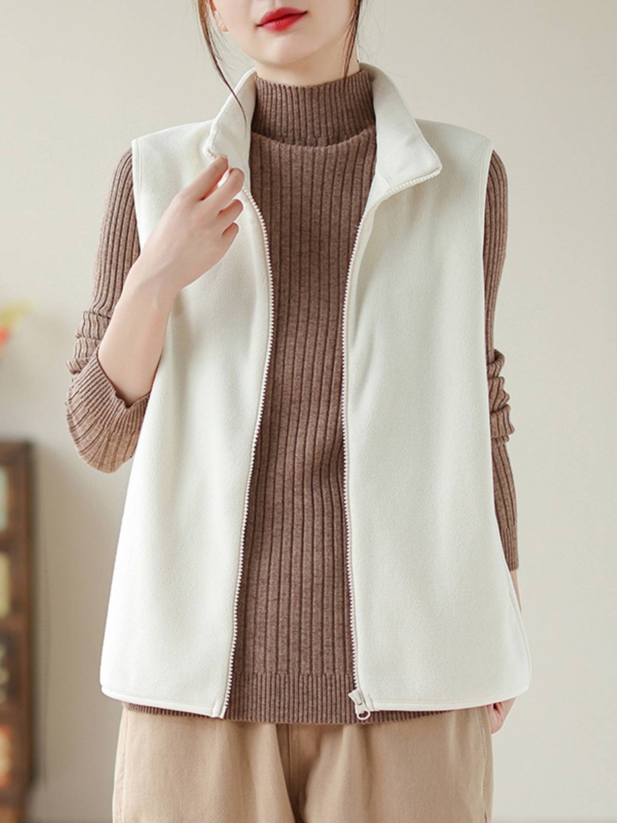 Export big -name tail cargo women's retro stand -up velvet vest vest loose casual shoulder vest vest horses horses