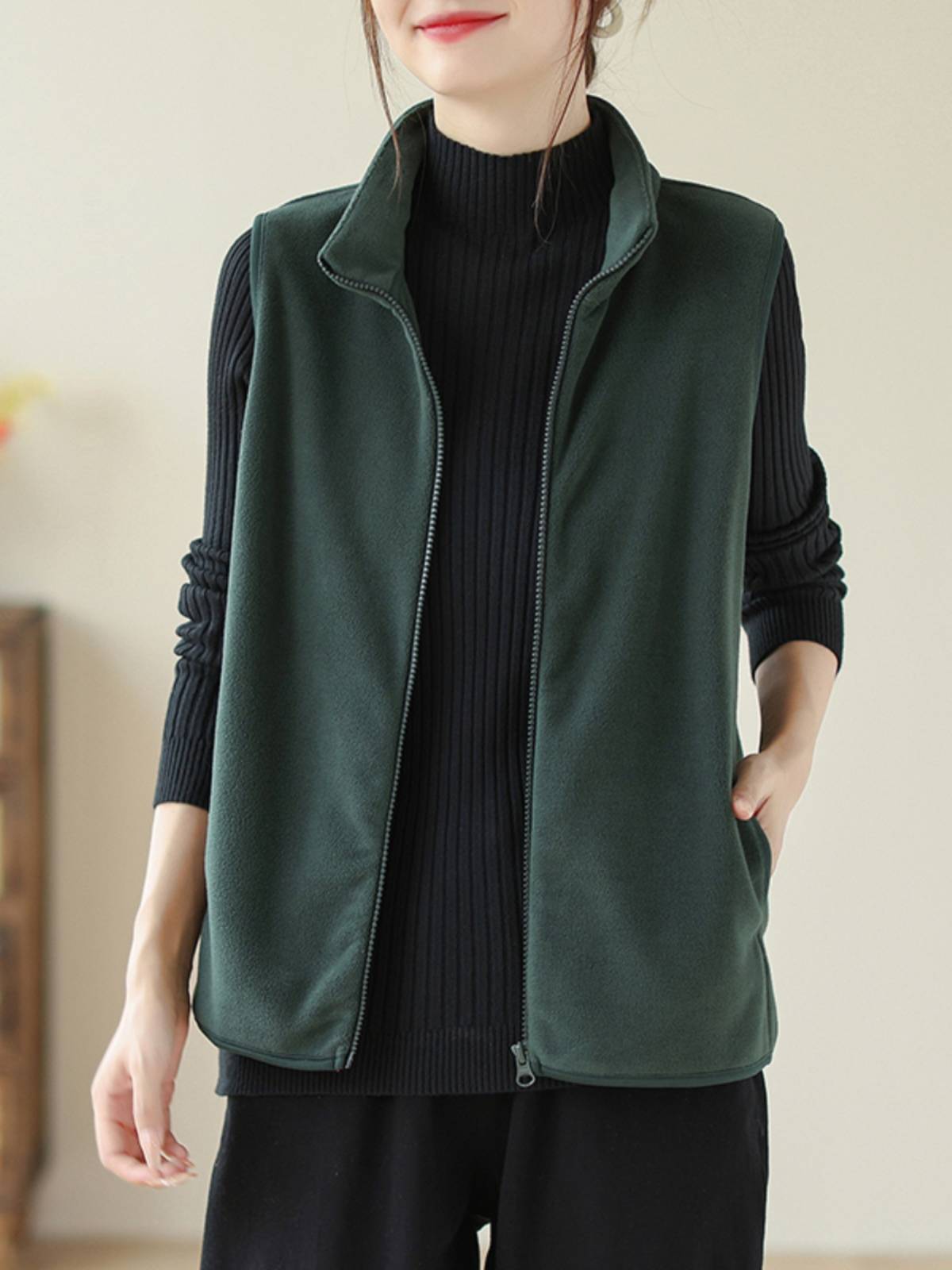 Export big -name tail cargo women's retro stand -up velvet vest vest loose casual shoulder vest vest horses horses