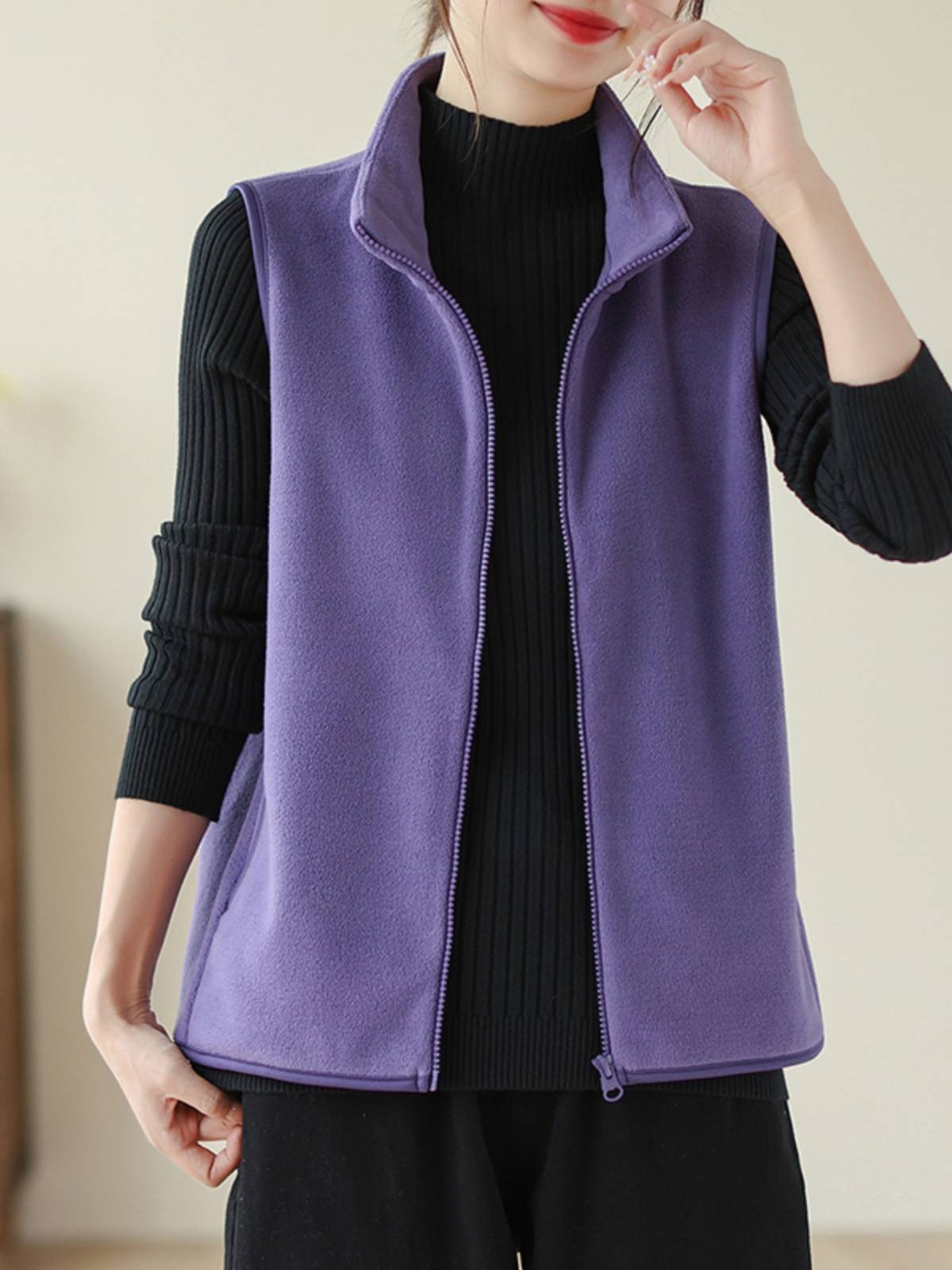 Export big -name tail cargo women's retro stand -up velvet vest vest loose casual shoulder vest vest horses horses