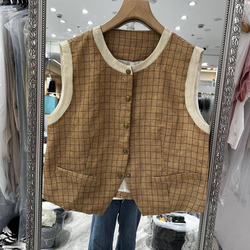 Weimeng Vitamin 8389 Genuine 2024 Summer New Bald Color Slimless Round Neck Retirle Vest
