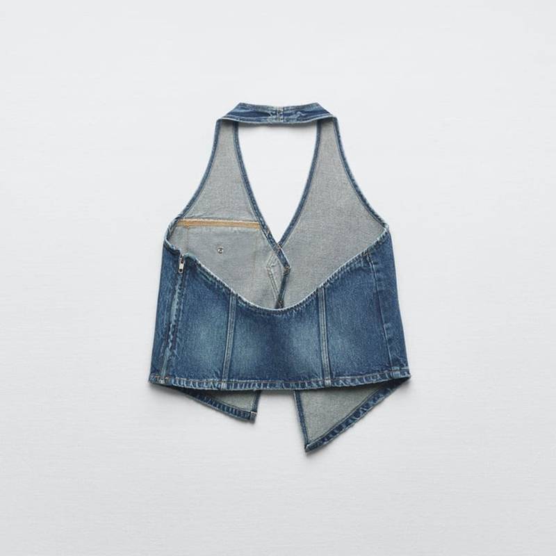 ZARA spring and summer new women's sleeveless short hanging neck collar vest jacket set 4365070 400