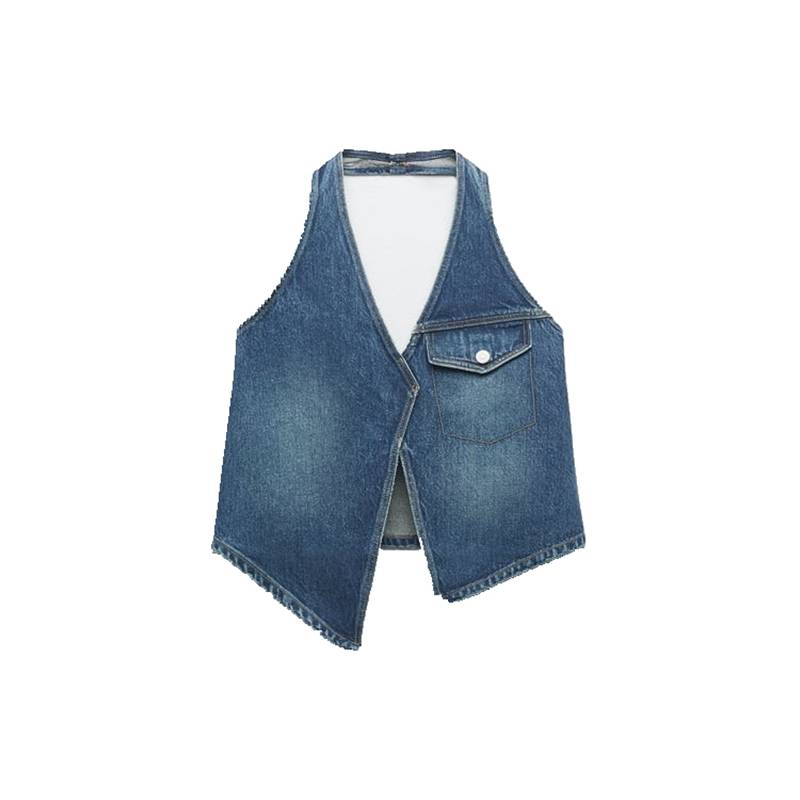 ZARA spring and summer new women's sleeveless short hanging neck collar vest jacket set 4365070 400