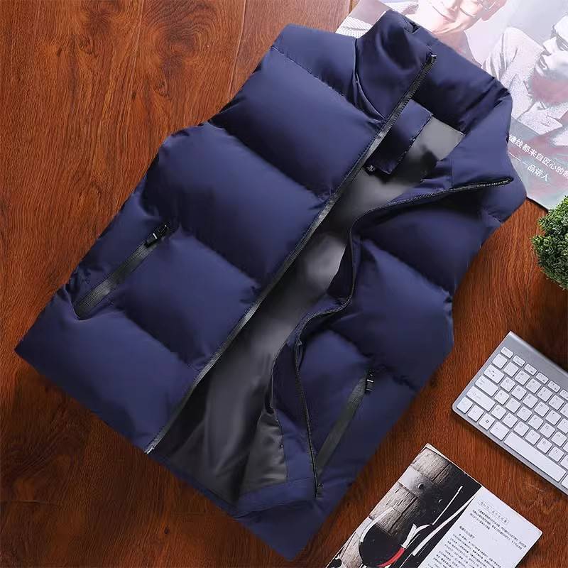 Plel cotton vest male vest 2023 new autumn and winter outside wearing warm stand -up collar shoulder big size leisure horses clip jacket