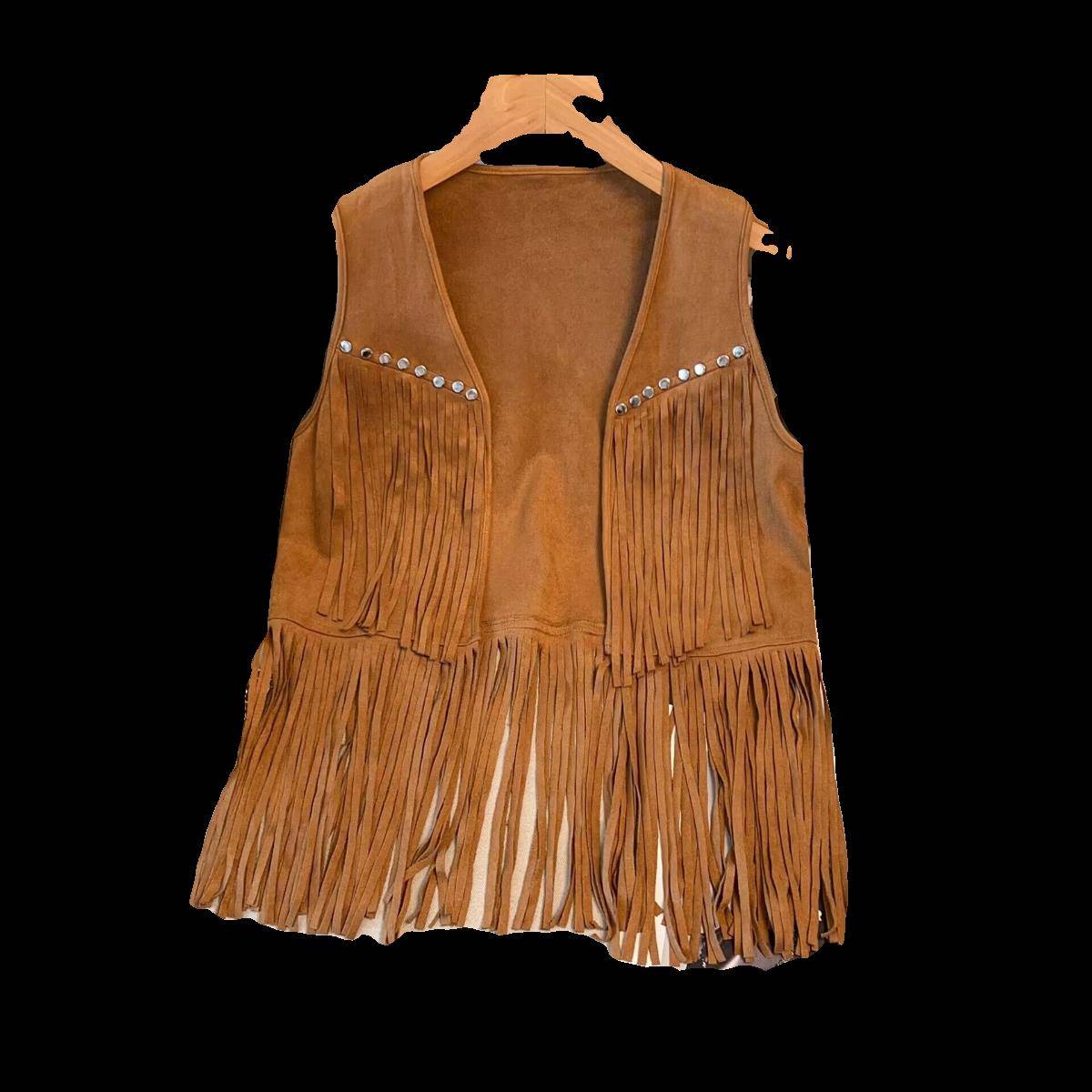 Retro Western denim style Xinjiang desert Gobi brigade shot wearing vest brown suede suede flowing Soe vest tops