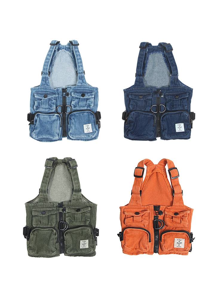 BluePort dogs and dog workers denim vest vests Small and medium -sized dog traction pet clothes mountain camping wind