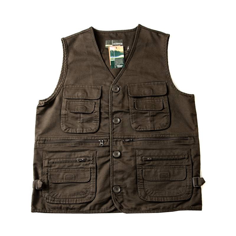 American leisure pure cotton vest men's multi -pocket all -cotton water washing shoulder outdoor workers top top vest horses tide