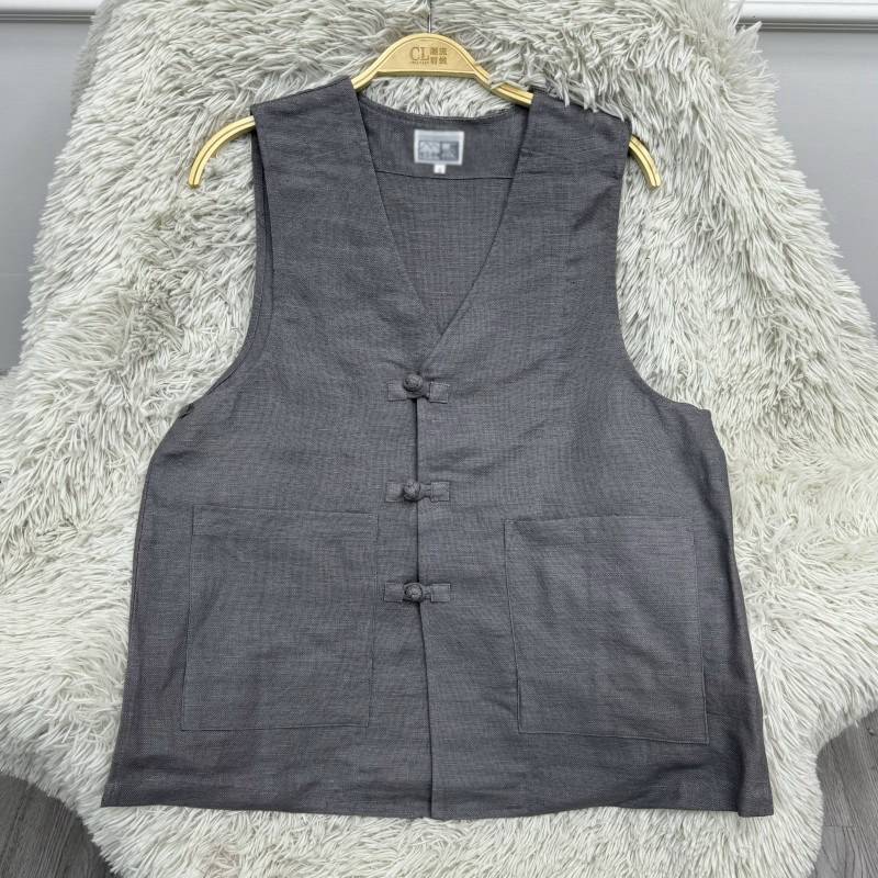 Write a retro plate buckle shoulder linen vest with sleeveless vest tops, men and women can wear them can be worn