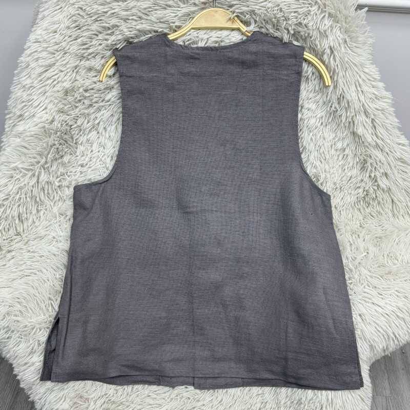 Write a retro plate buckle shoulder linen vest with sleeveless vest tops, men and women can wear them can be worn