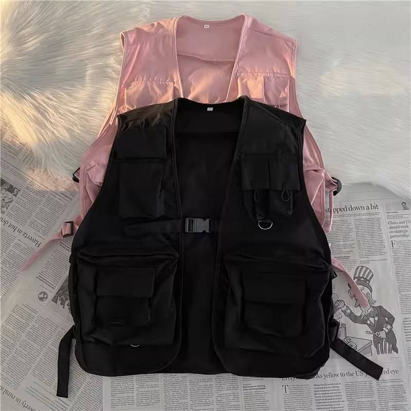 Multi -Pocket Simple Casual Pure Color State Tide Summer Youth Personalized Vetener BF Worker Vessel Jersey