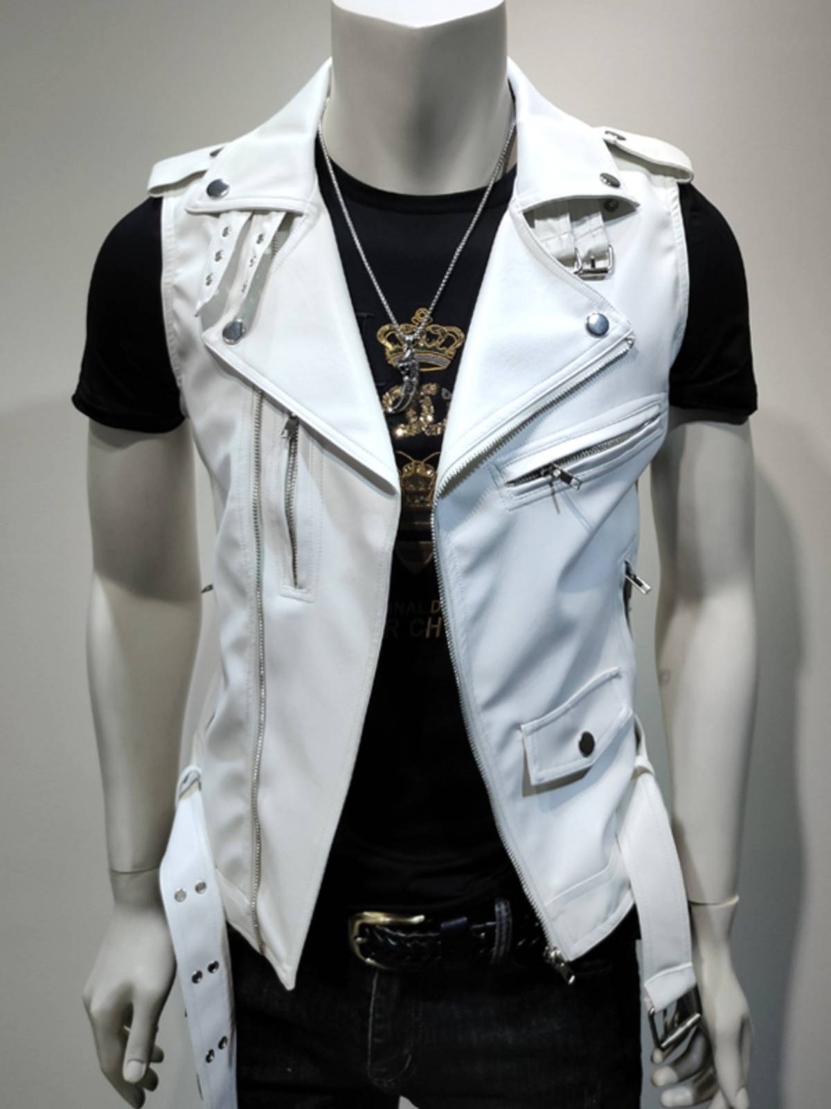 Autumn sleeveless PU leather clothing shoulder tide boy punk style zipper, suits suits leather vest thin jacket