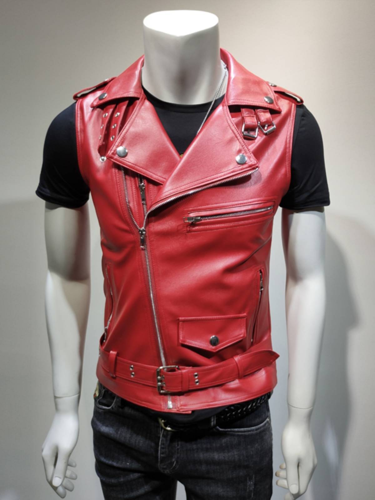 Autumn sleeveless PU leather clothing shoulder tide boy punk style zipper, suits suits leather vest thin jacket