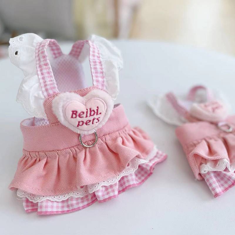 Denim pure cotton dog traction rope with clothes, summer thin puppy skirt, Yorkson Malzis spring and autumn
