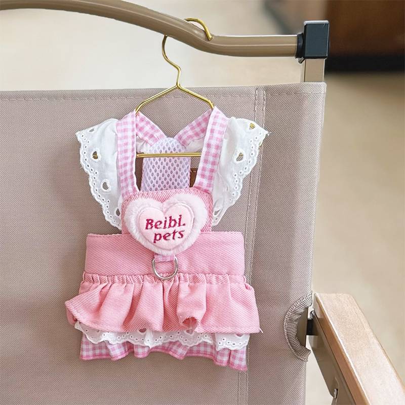 Denim pure cotton dog traction rope with clothes, summer thin puppy skirt, Yorkson Malzis spring and autumn