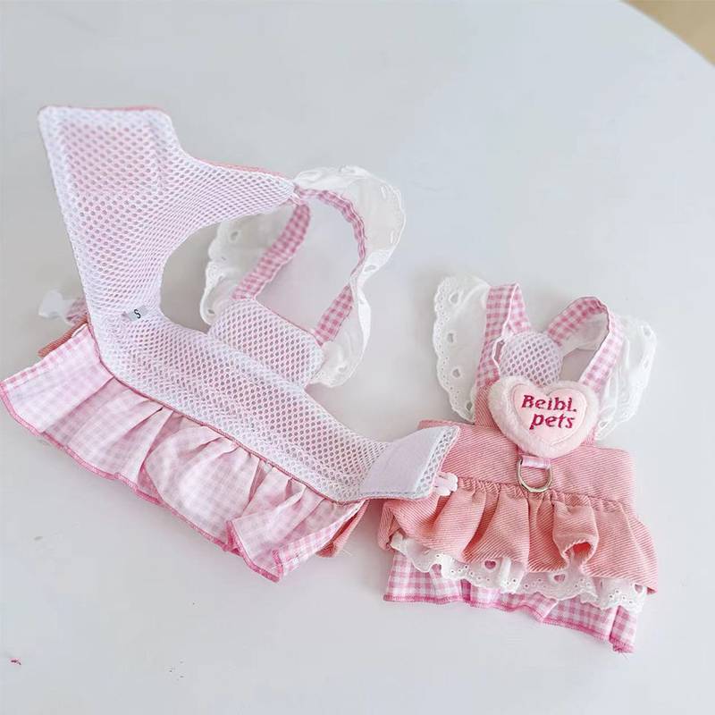 Denim pure cotton dog traction rope with clothes, summer thin puppy skirt, Yorkson Malzis spring and autumn