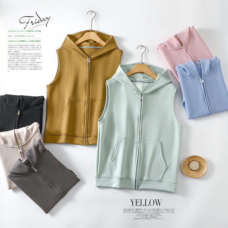 Spring and summer new air layer hooded sweater vest zipper sleeveless jacket loose design sense fashion cardigan top