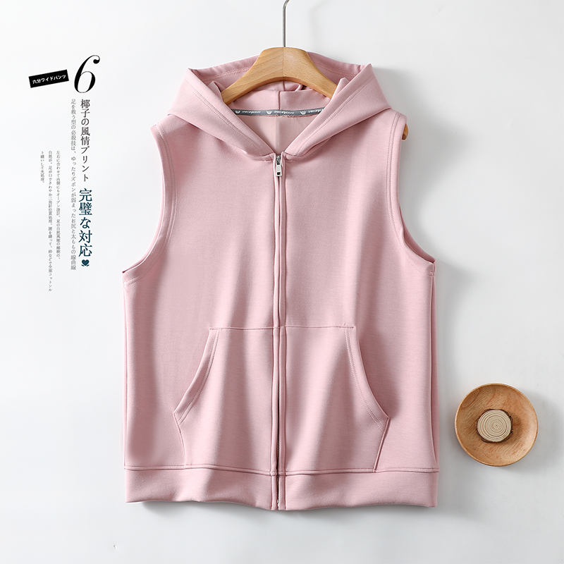 Spring and summer new air layer hooded sweater vest zipper sleeveless jacket loose design sense fashion cardigan top