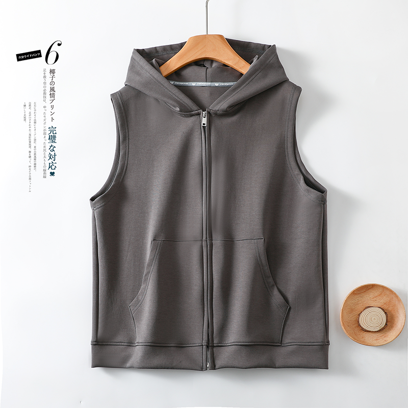 Spring and summer new air layer hooded sweater vest zipper sleeveless jacket loose design sense fashion cardigan top