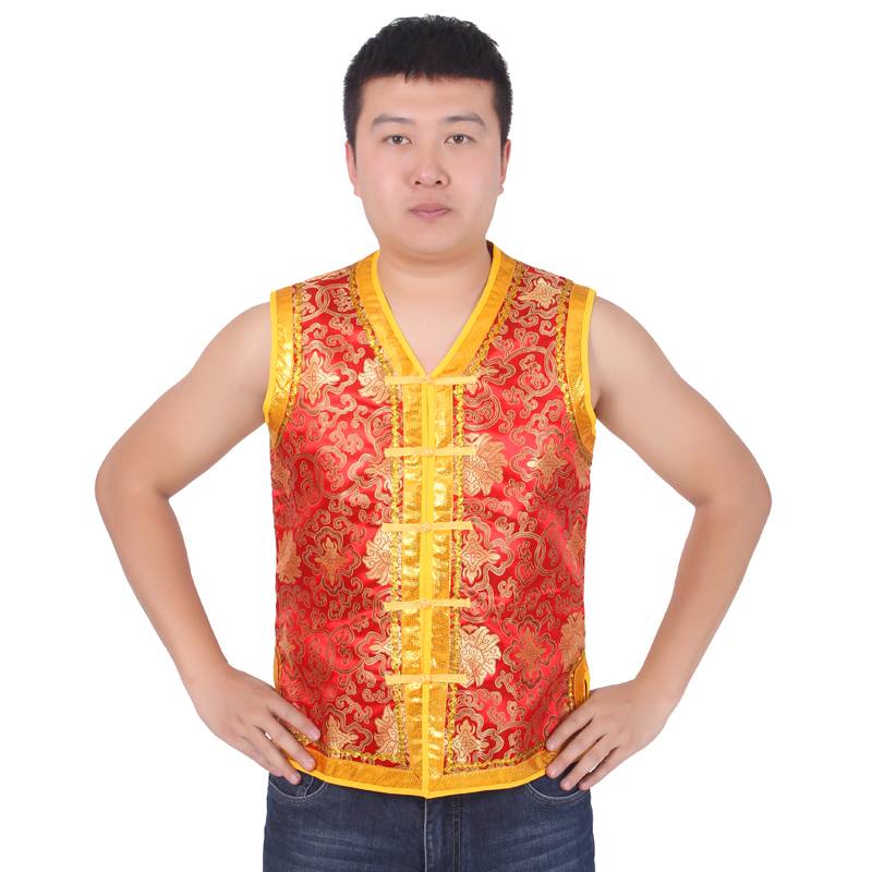 Men's Mongolian vest, Mongolian characteristic men's top, sleeveless ethnic minority performance service