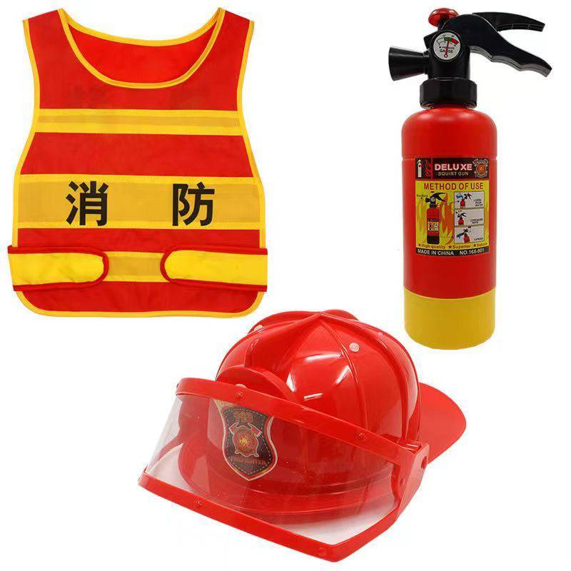 Children's firefighter clothing vest environmental protection clothes, fire hat, fire hat, experience simulation water gun performance backpack