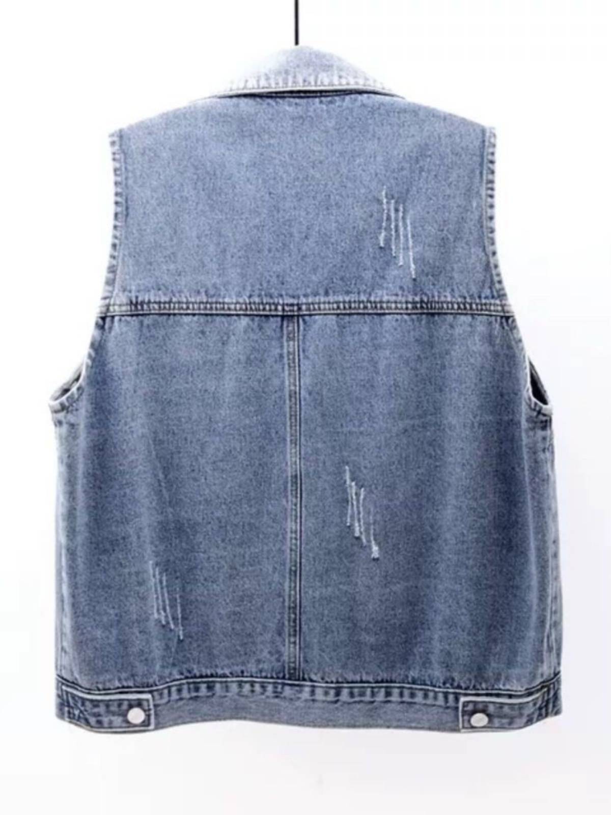 Exit clearance female blue denim vest simple big pocket sleeveless vest versatile casual shirt
