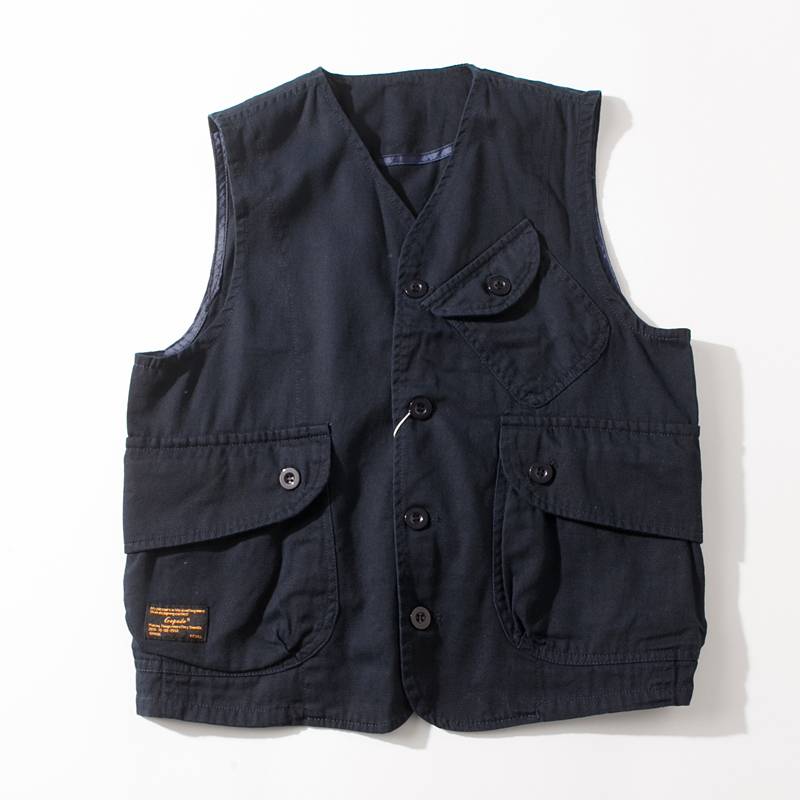 Japanese multi -pocket worker vest women's neutral BF wind loose short -habitable couple versatile retro top men