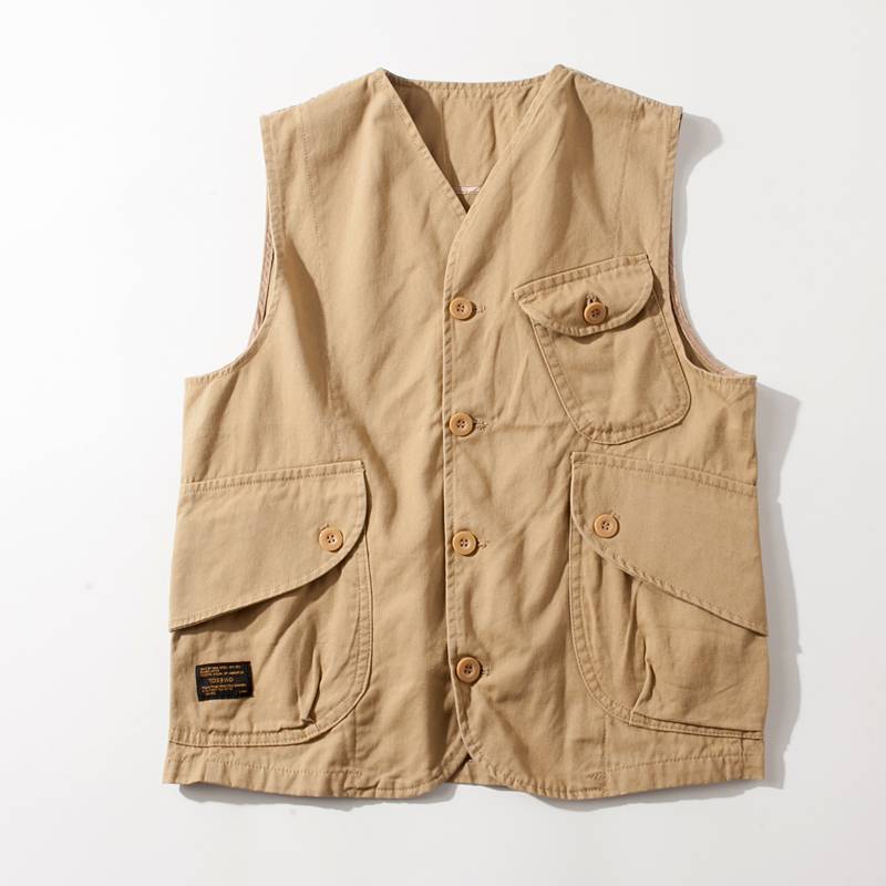 Japanese multi -pocket worker vest women's neutral BF wind loose short -habitable couple versatile retro top men