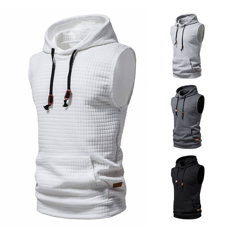 European version of men's hooded sweatshots sleeveless solid color knitted hoody hoodie coat vest vest loose vest large size coat
