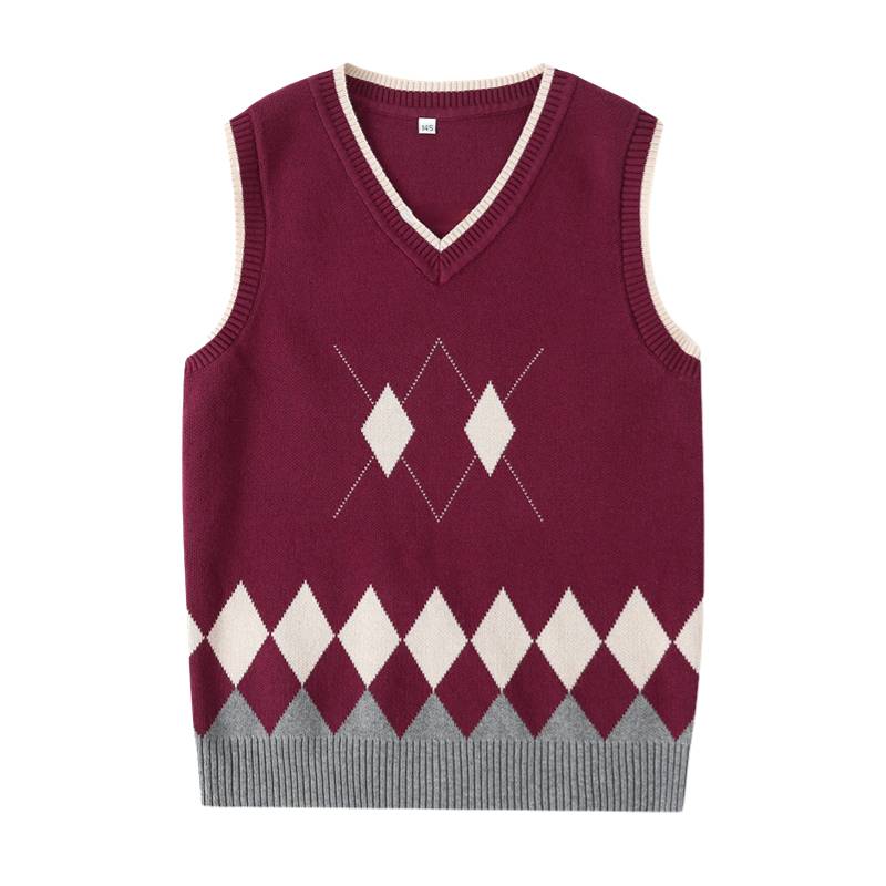 Yijia School uniform vest College Yinglunfeng sweater school uniform jujube red all -cotton collected green students boys and girl vest