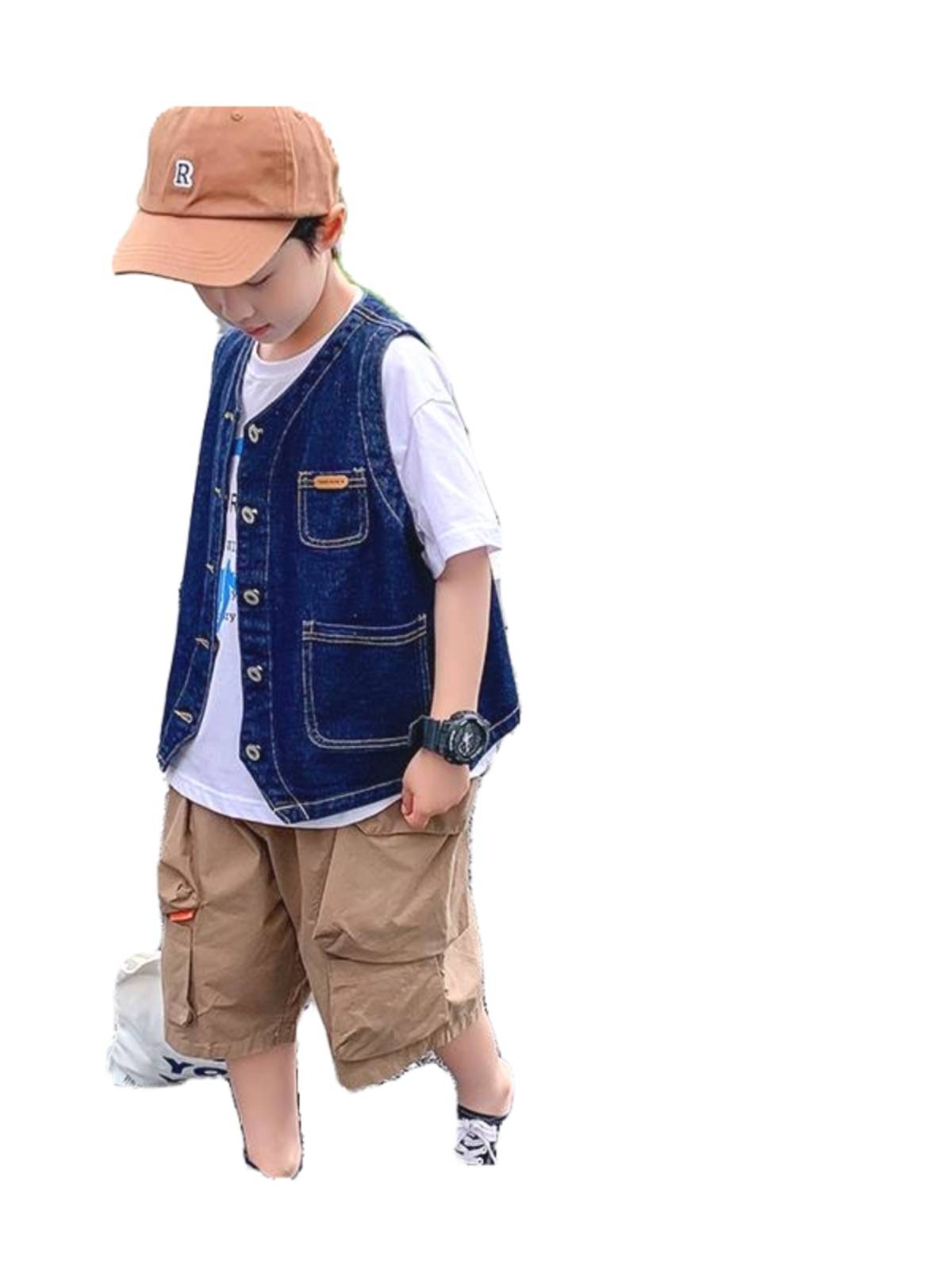 Boys in summer children's vest jackets spring and autumn new Korean fashion baby denim vest little boys tide