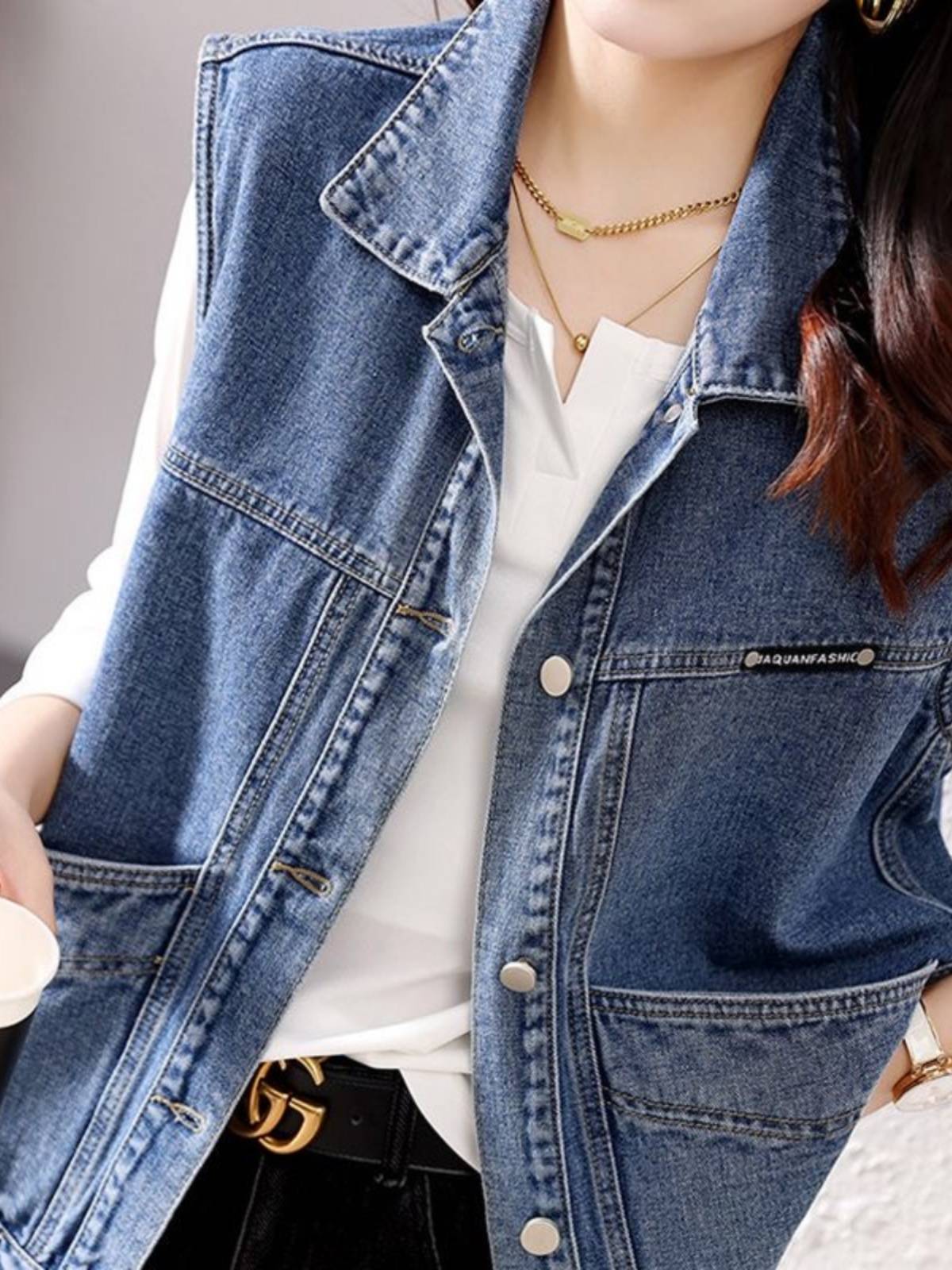 Brand discount counter Qingcang female denim vest jacket age -reducing workpiece vest jacket loose casual thin horse clip