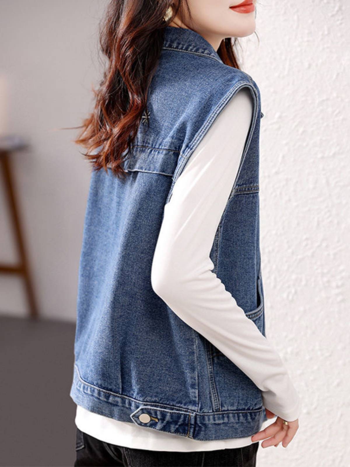 Brand discount counter Qingcang female denim vest jacket age -reducing workpiece vest jacket loose casual thin horse clip