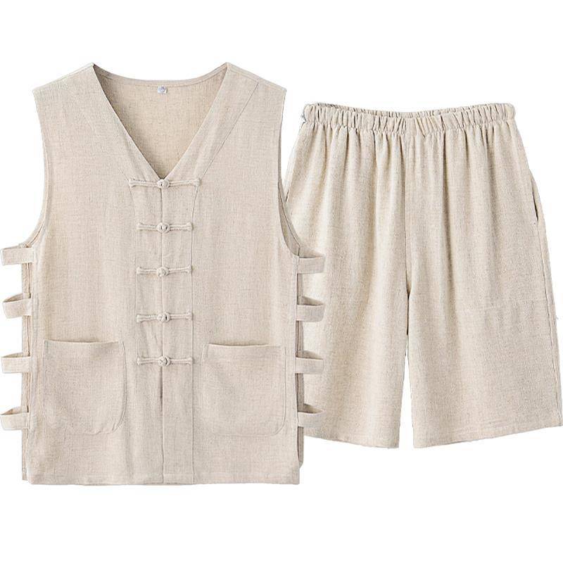 Summer loose, breathable thin models of Tangsung vest vest shorts, put on plate, retro horse gown male old man shirt sweat shirt
