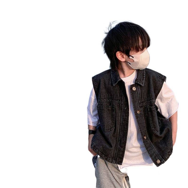 Boys Vests Spring and Autumn Children's Sleeveless Top Small Children's denim vest Handsome Children's Tide 2024 New