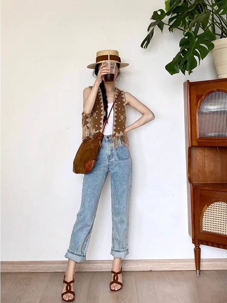 National style retro Suwan jacket women's model 2023 new autumn unique vest cardigan top shirt summer