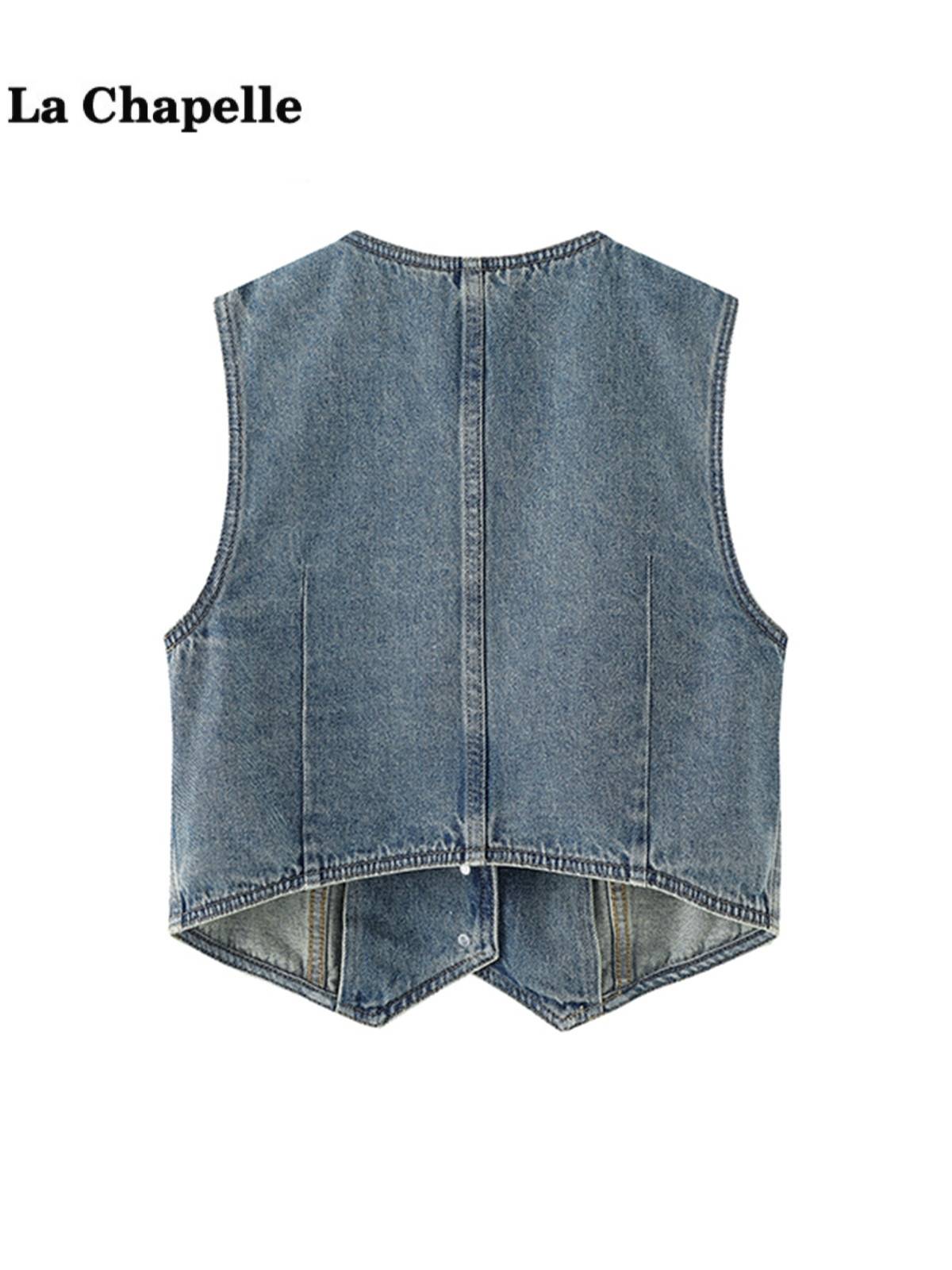 La Chapeelle summer new retro V -neck sleeveless denim vest women's thin short top