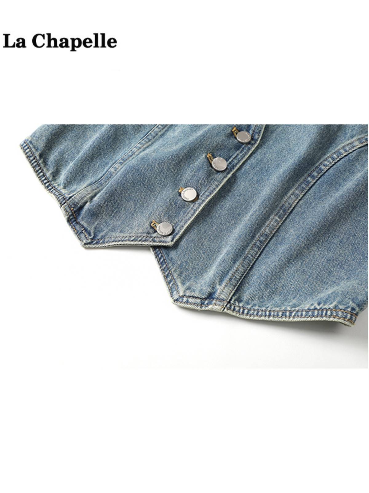 La Chapeelle summer new retro V -neck sleeveless denim vest women's thin short top