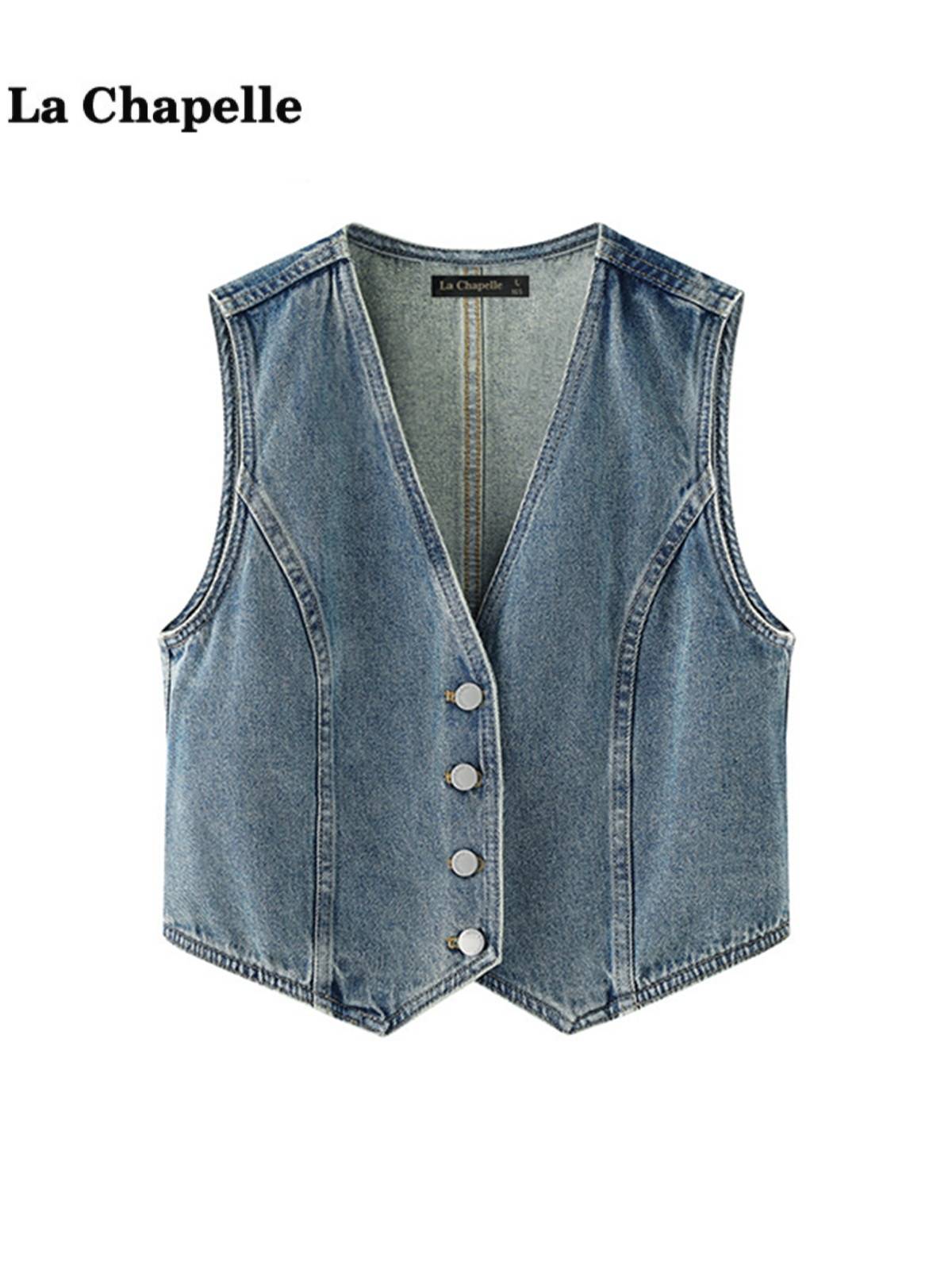 La Chapeelle summer new retro V -neck sleeveless denim vest women's thin short top
